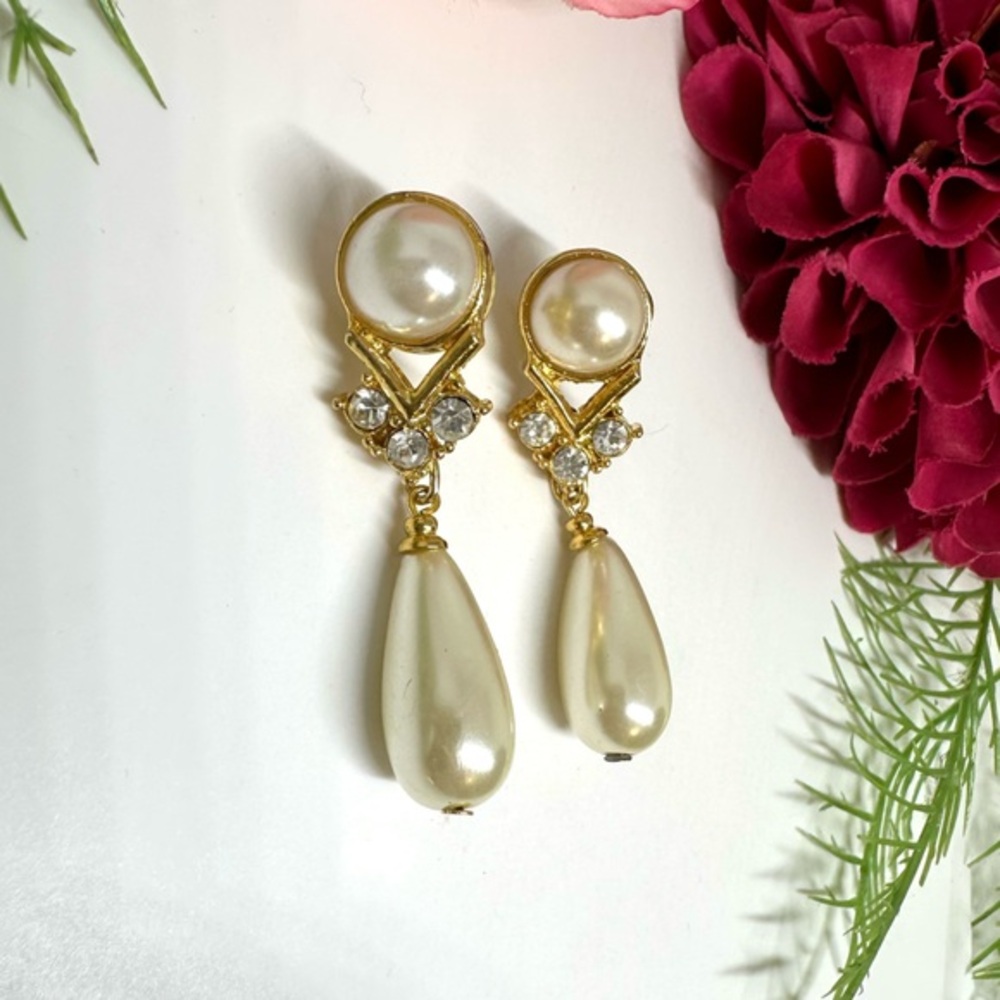Vintage⚜️Pearl & Crystal Dangly Earrings
